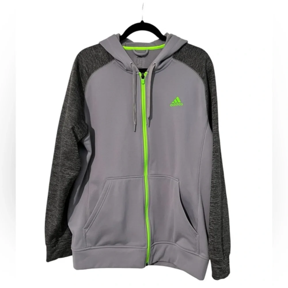 Adidas‎ climawarm zip up hoodie sweater gray neon green size Large