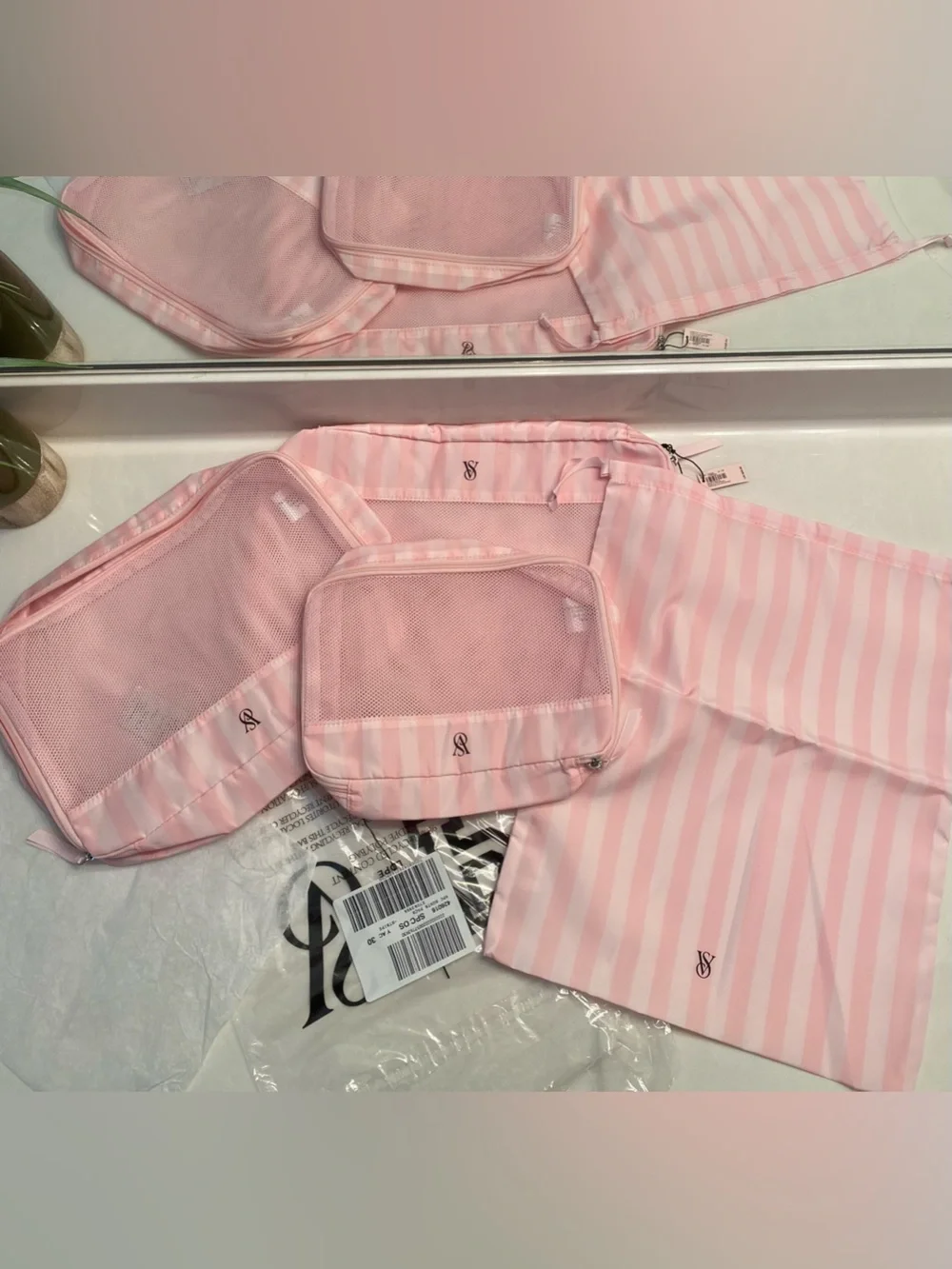 Victoria’s Secret Pink Striped Tote Bag with Packing Organizers