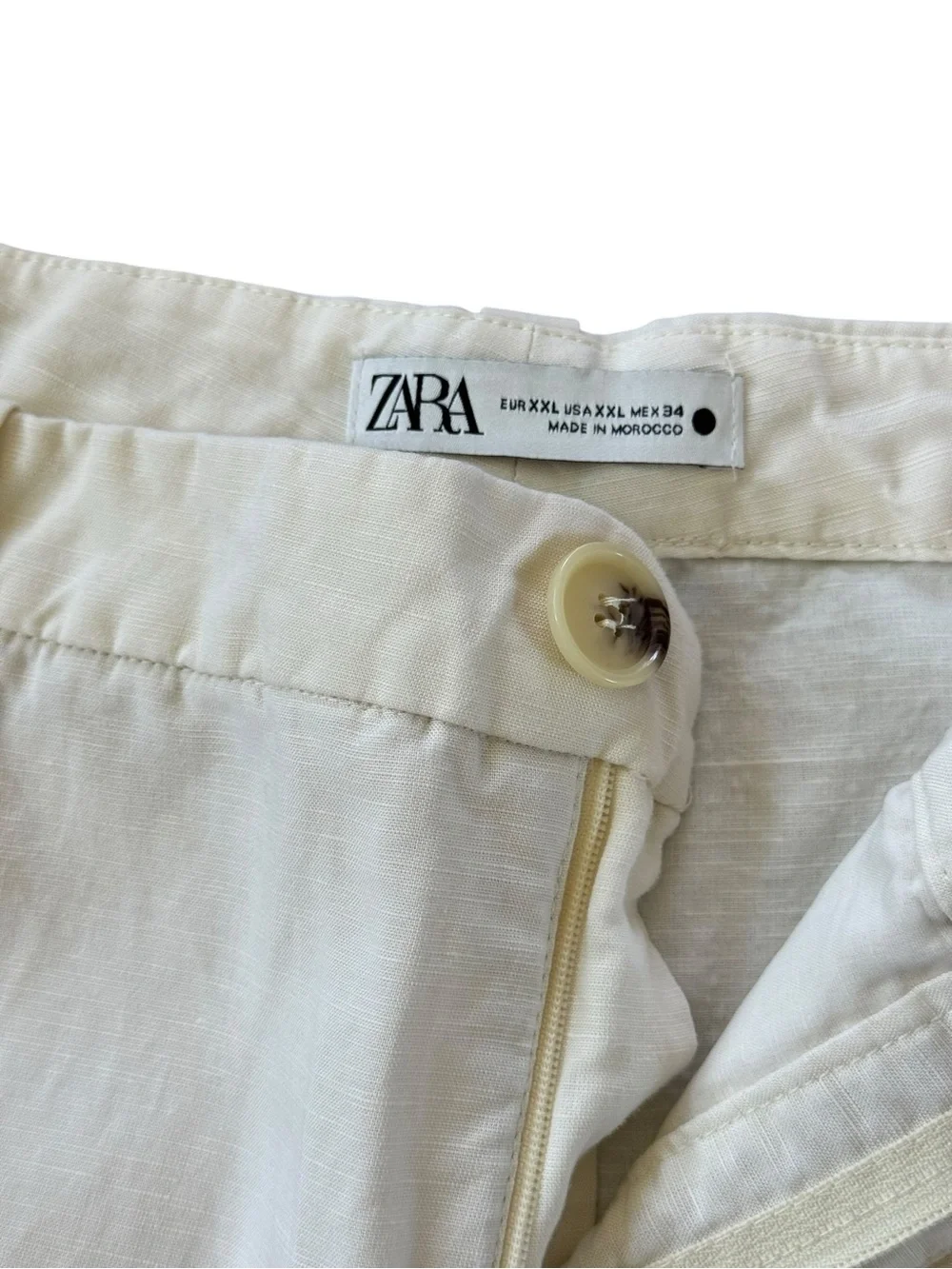 Zara Off white cream Wide Leg Trousers Linen Blend Pants size xxl