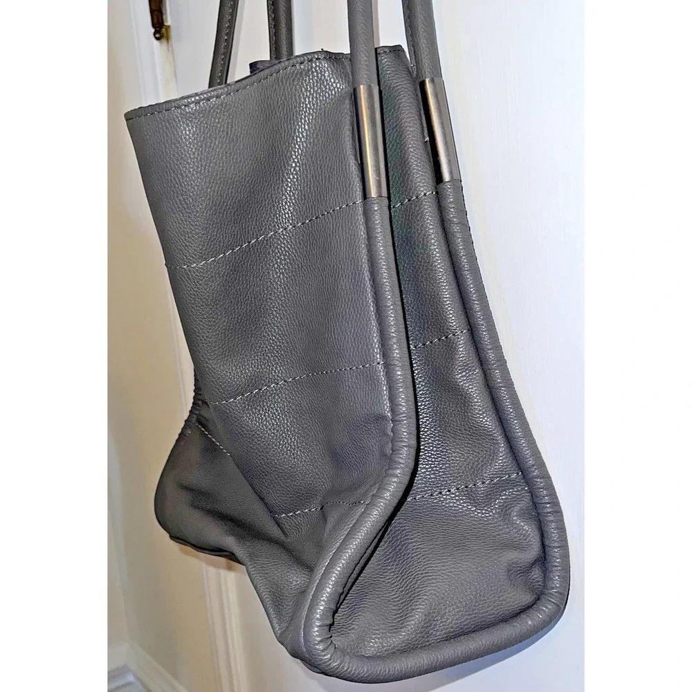 Neiman Marcus Grey Faux Leather Large Tote Shoulder Bag