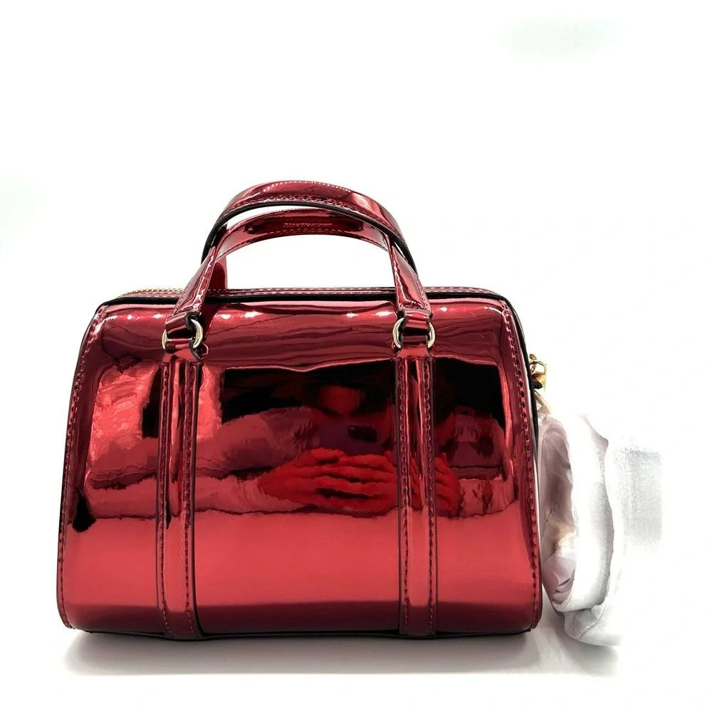 Michael Kors Jet Set Small Patent Duffel Crossbody Bag Cherry