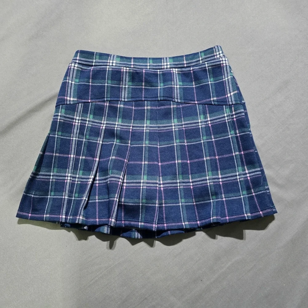 SO Knit Pleated Plaid Skort Kids Size 8 Navy Green Pink DG32G004RR