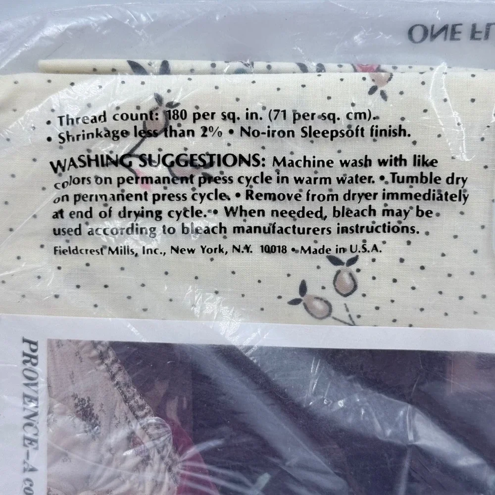 Fieldcrest Provence Full Flat Percale Sheet Vintage Floral Cream NOS Made in USA