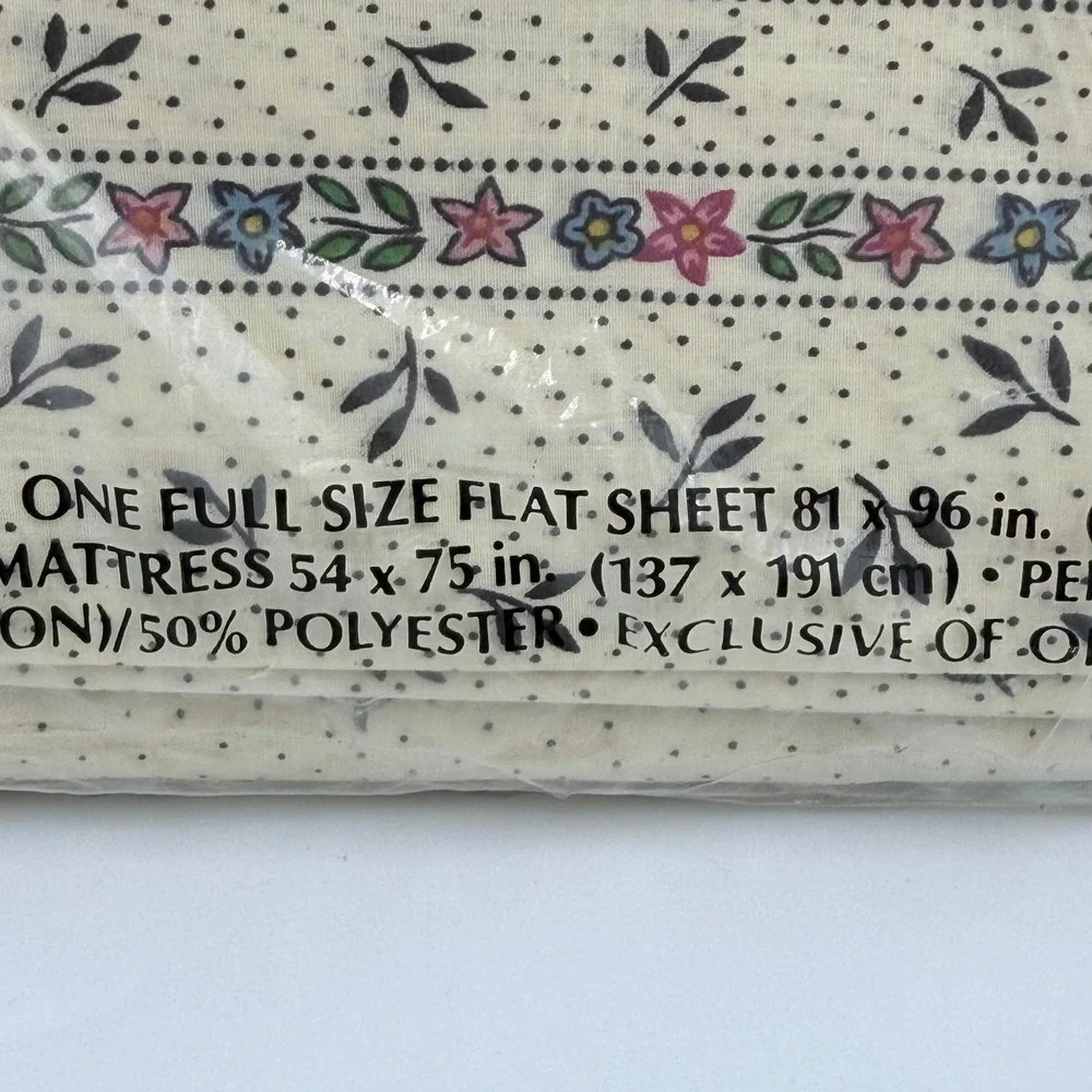 Fieldcrest Provence Full Flat Percale Sheet Vintage Floral Cream NOS Made in USA