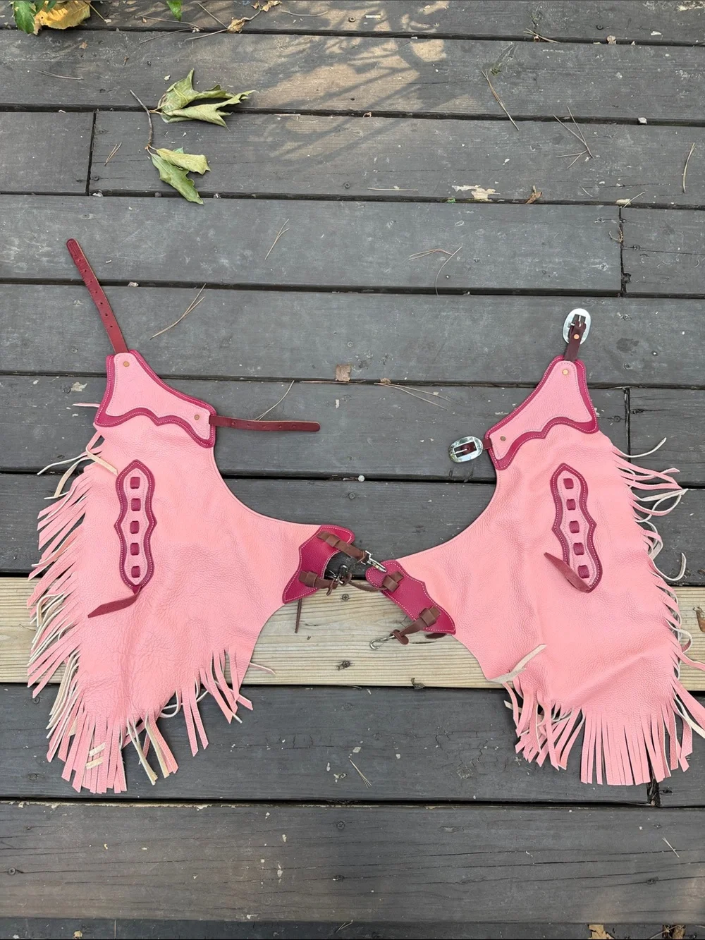 Toddler Leather Western Pink Leather Horse Riding Chaps with Fringe