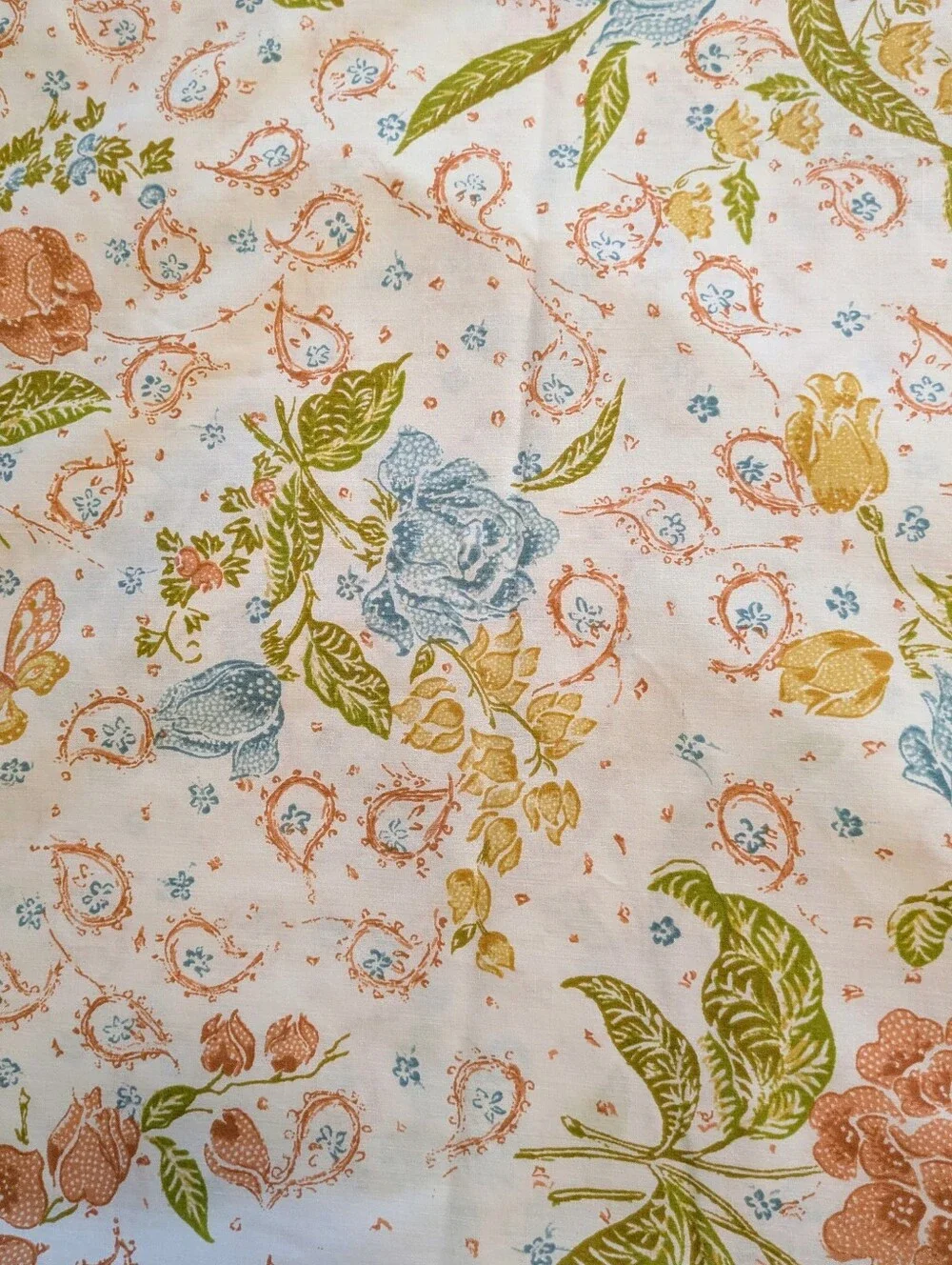 Sheet Queen Flat Floral Cotton Dacron Polyester Coral, Olive Sky Blue 90 x 106