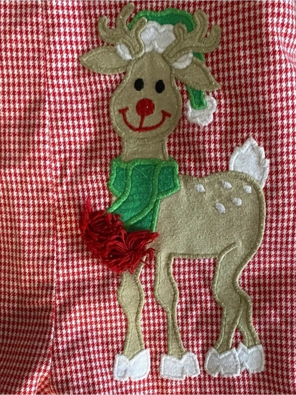 Vintage Kelly's Kids Red Gingham One Piece with Reindeer Embellishment