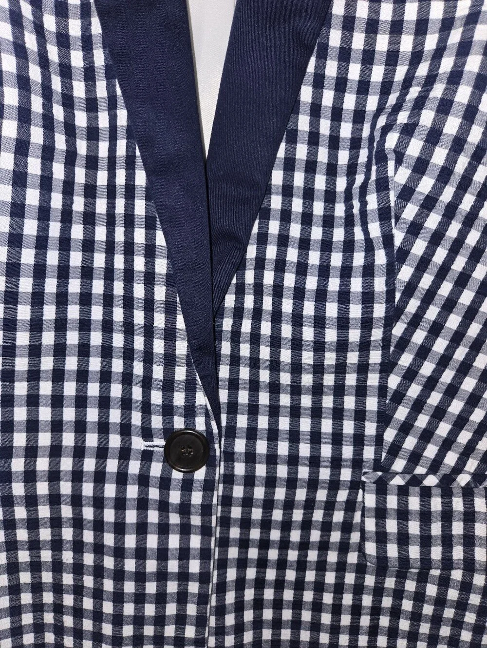 J.Crew Navy White Gingham Seersucker Blazer 6 Coastal Preppy Nautical Blue Prep