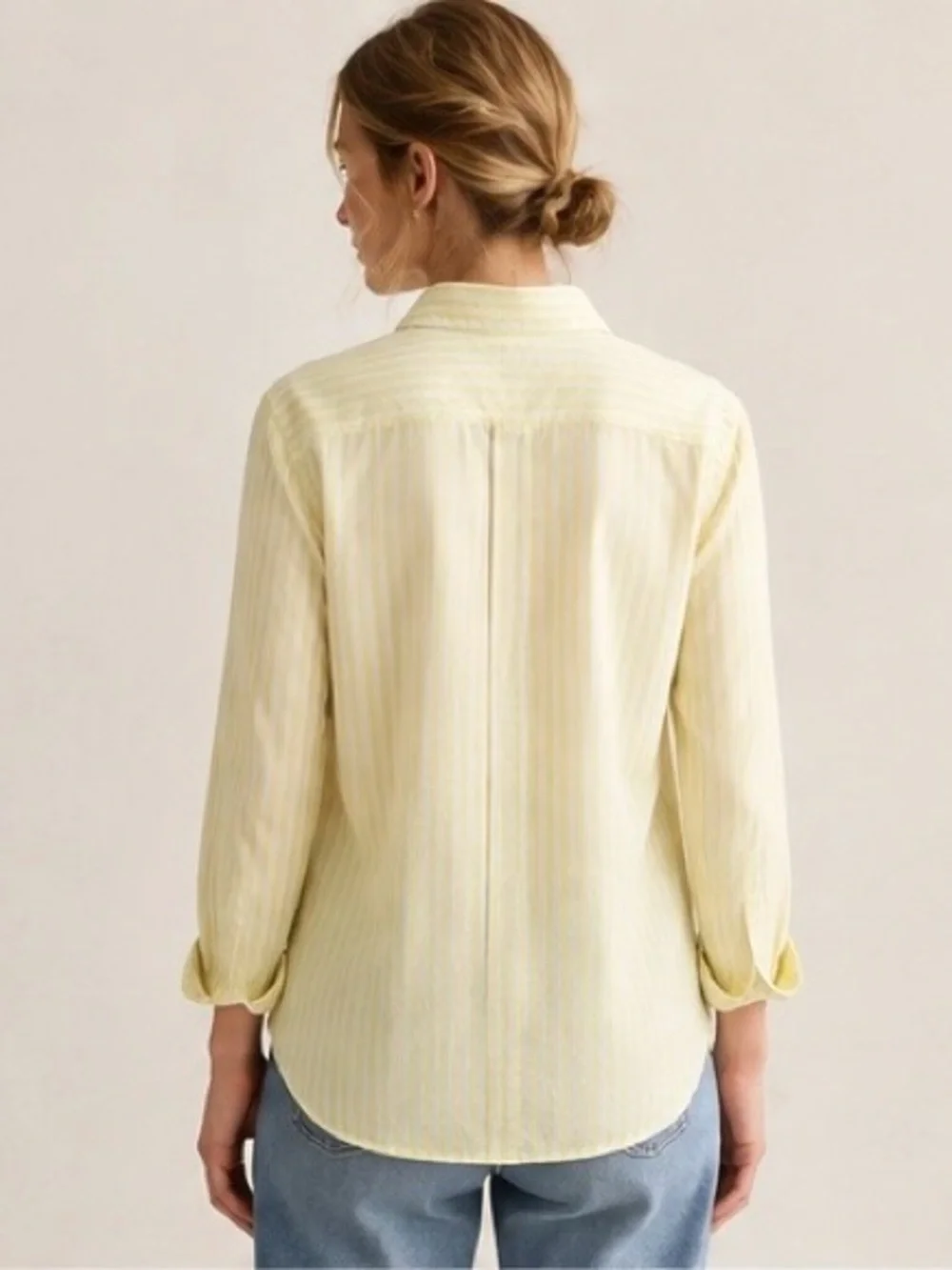J. Crew Yellow and White Striped Casual Button-Down Shirt. 100% Cotton.