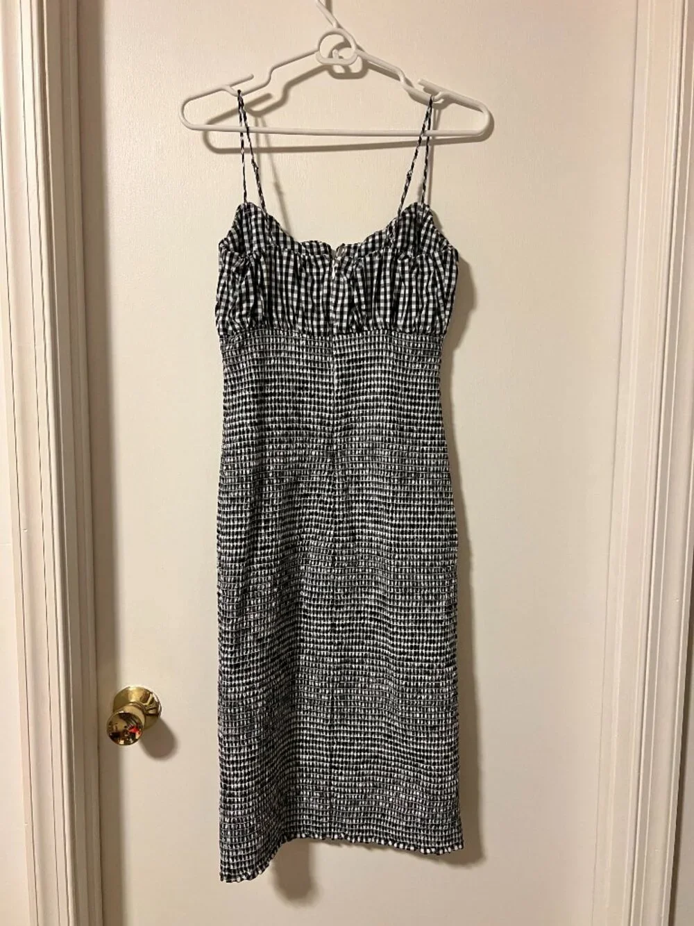 J.Crew Black White & Black Gingham Smocked Midi Dress Size 4