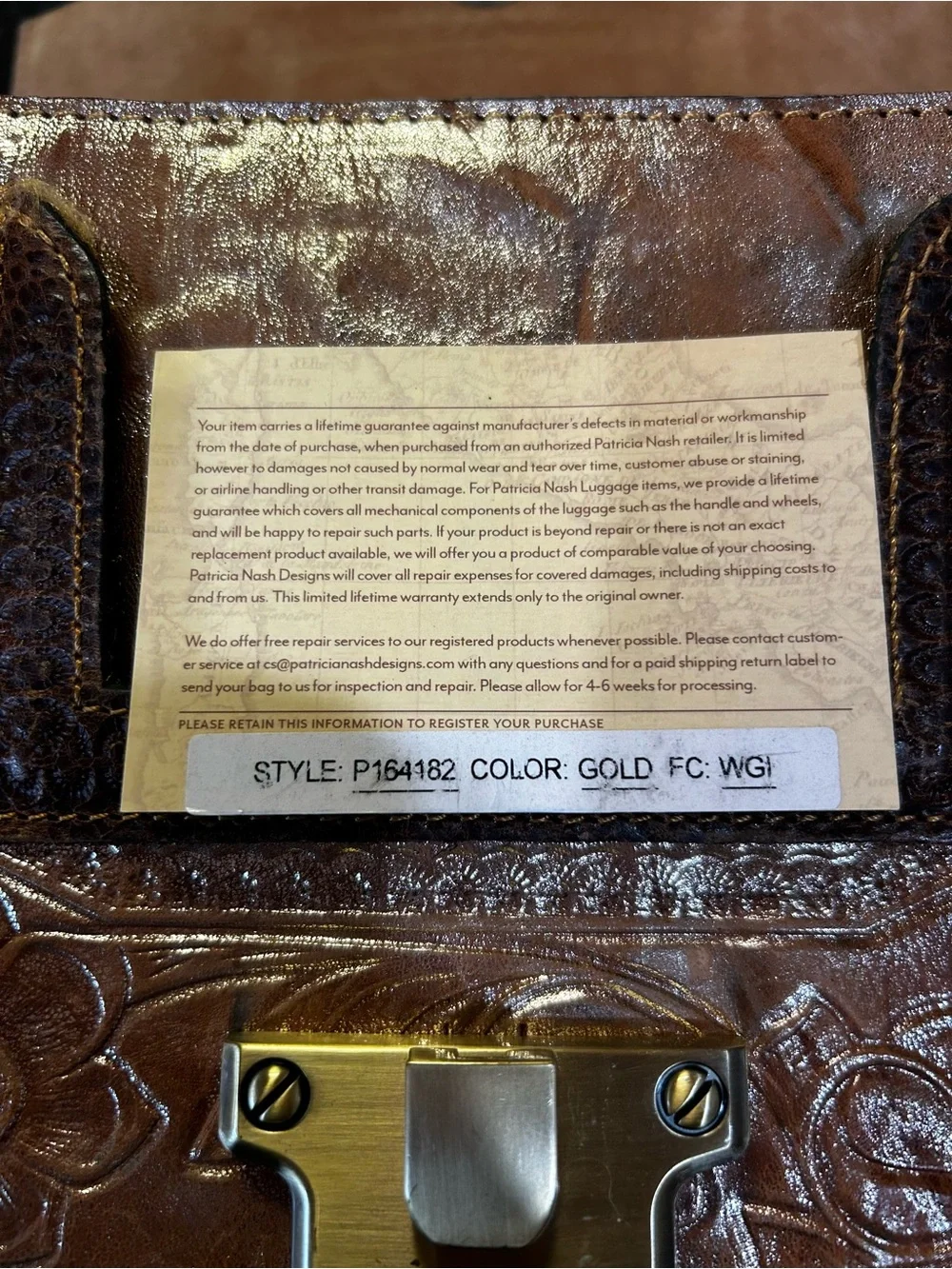 Patricia Nash Burnished Gold Tooled Leather Lanza Crossbody Bag