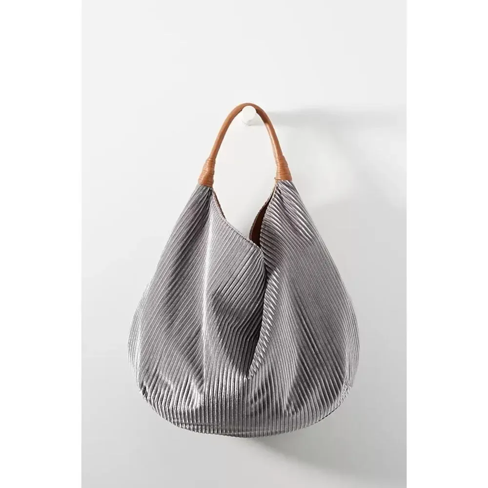 Anthropologie Women's Gray Corded Velvet Slouchy Tote Bag