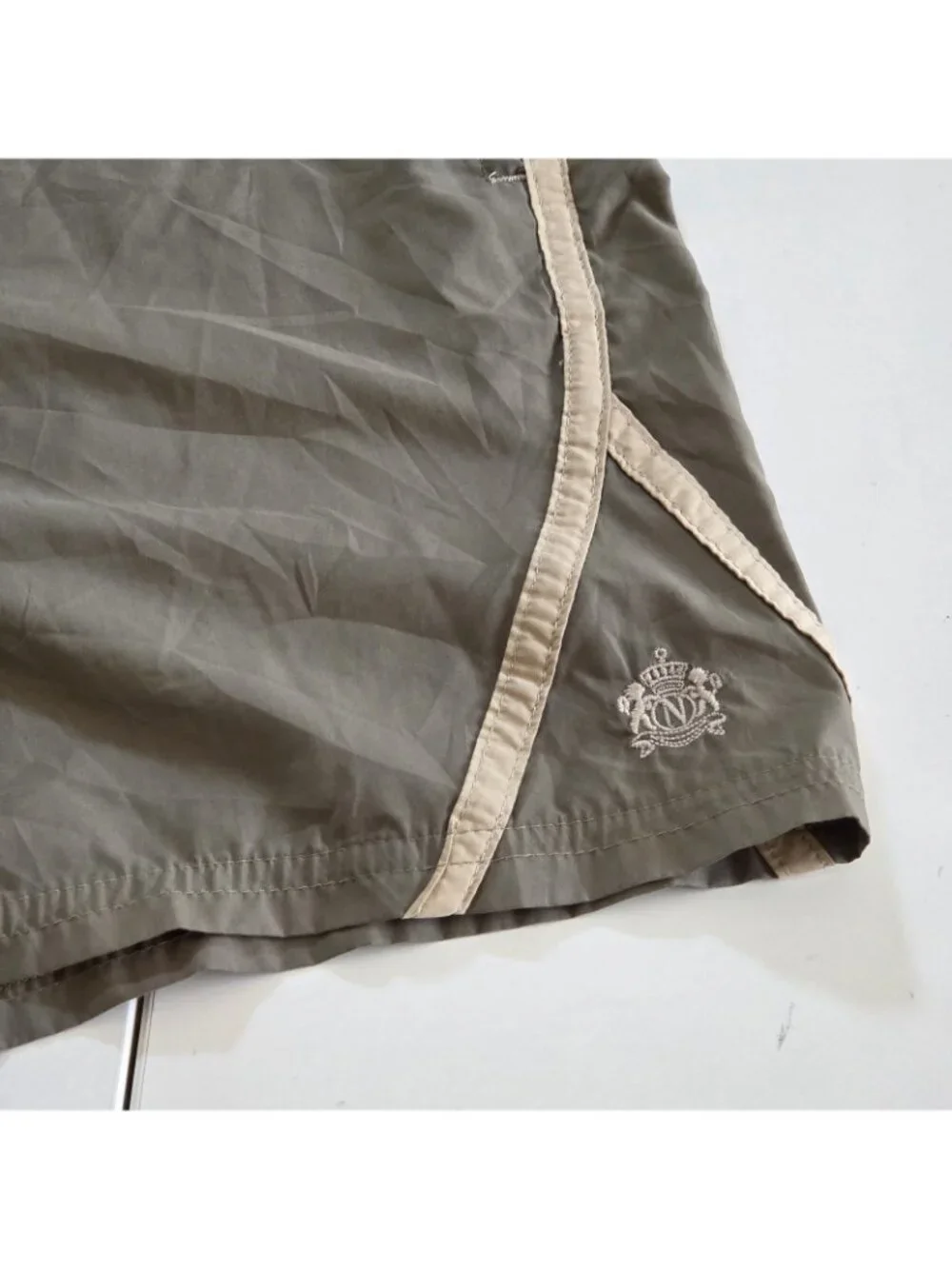 Nero Perla La Perla Swim Trunks Shorts Men XXL Olive Tan Mesh Lined Italy FLAW