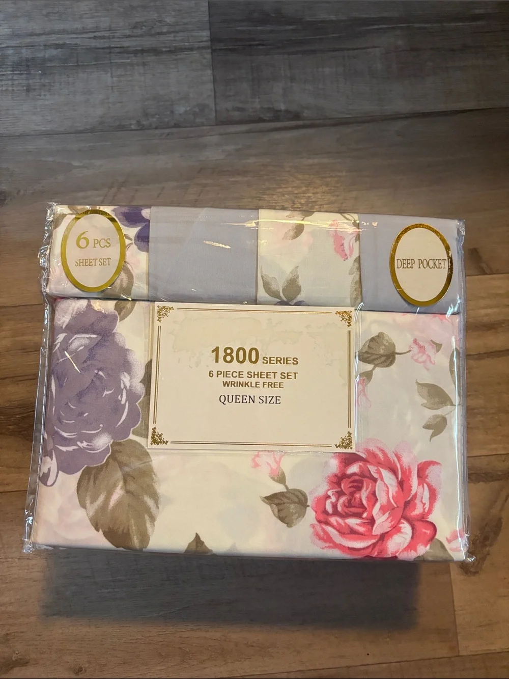1800 Series Queen Floral Sheet Set in White with Pink & Lavender Roses