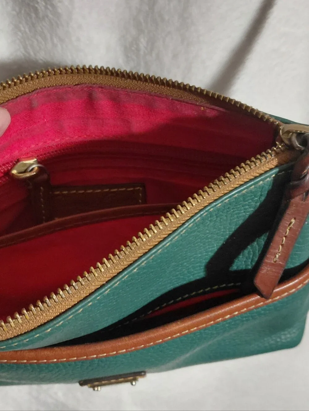 Dooney & Bourke Green Crossbody Pebble Leather Crossbody Brown Trim Needs TLC