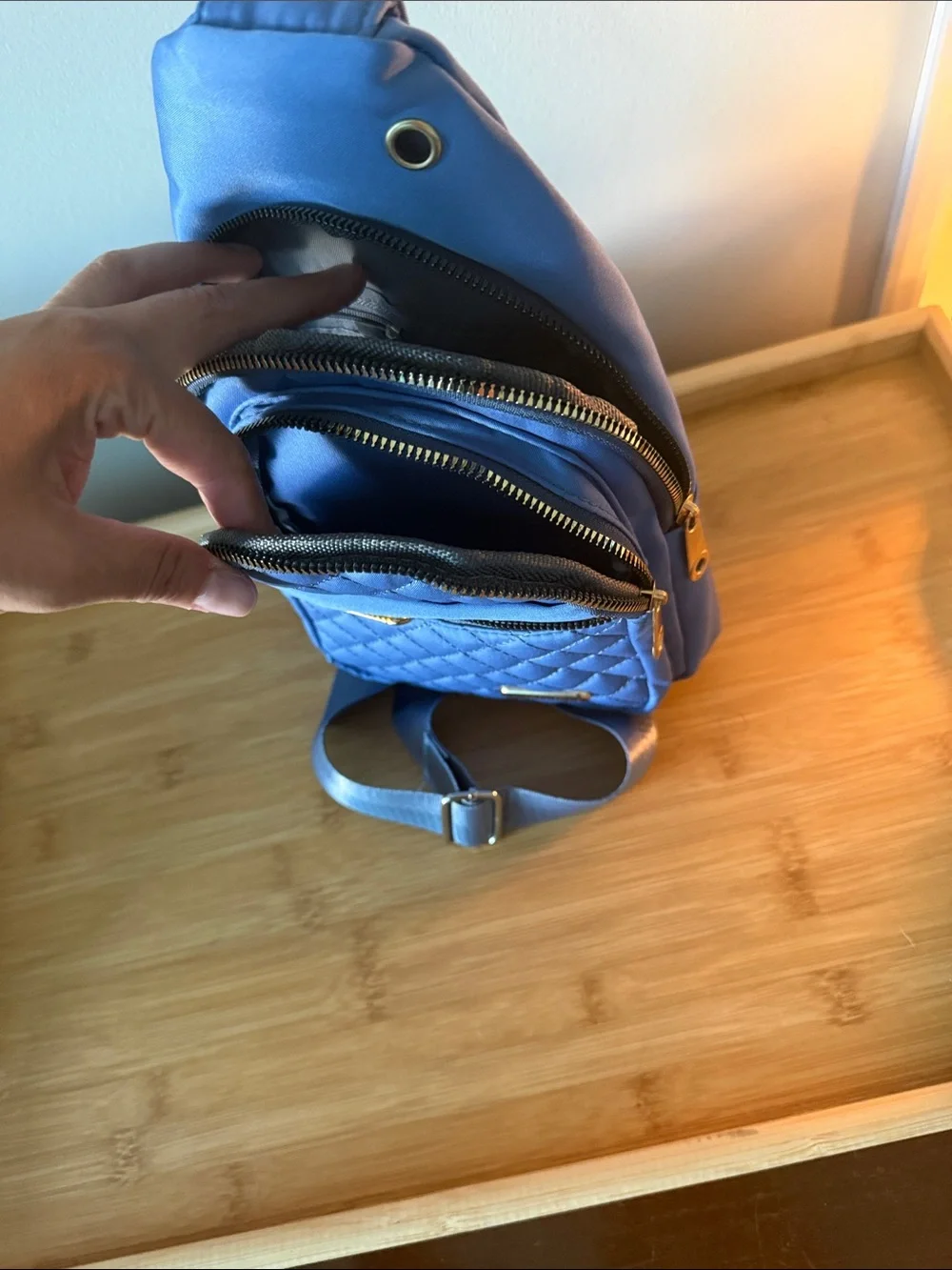 Blue Quilted Crossbody Sling Bag