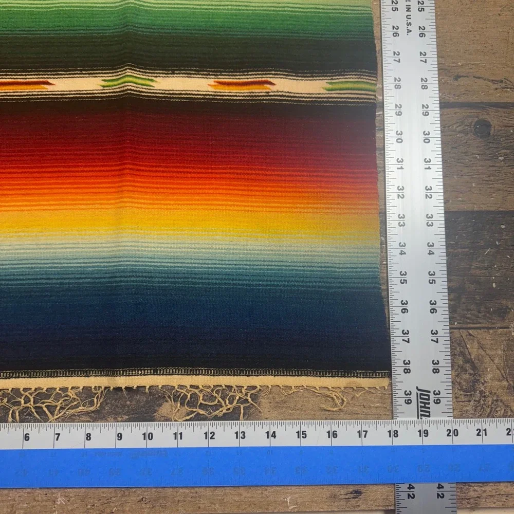 Antique Southwestern Serape Blanket Rug‎ Table Runner Fringe Teal Diamond