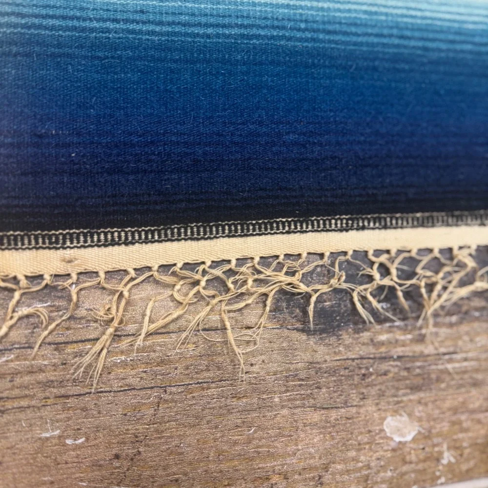 Antique Southwestern Serape Blanket Rug‎ Table Runner Fringe Teal Diamond