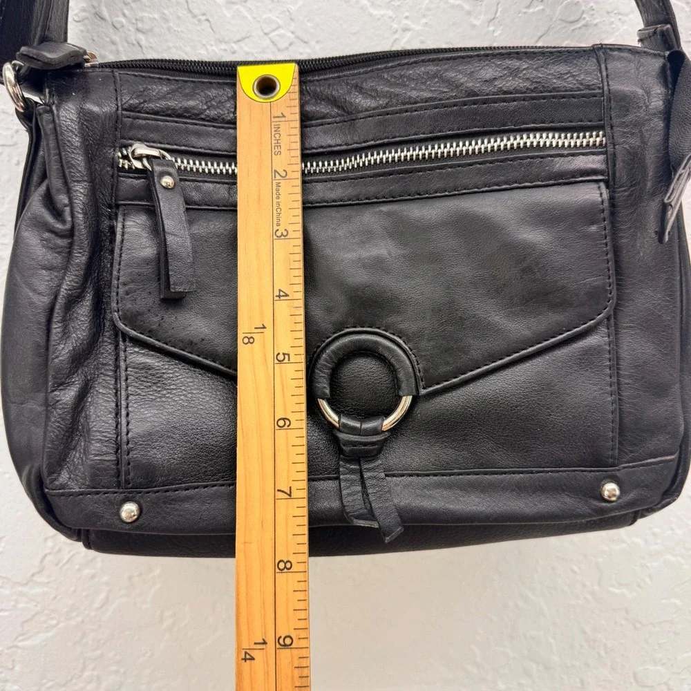 Great American Leather Works Black Leather Crossbody Organizer Bag Silver Ring