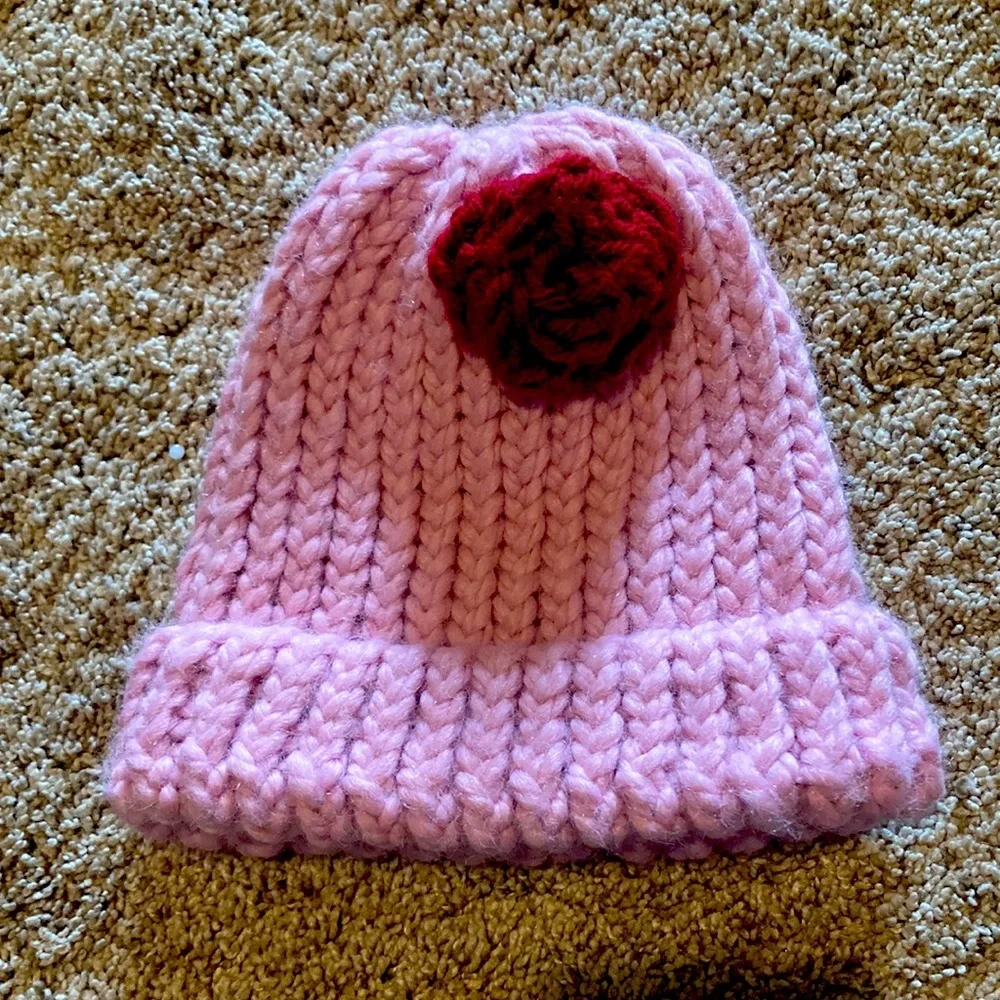 Hand knit pink hat girls