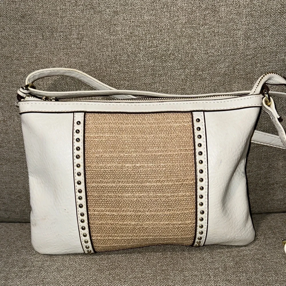 Nicole Miller Cream and Tan Crossbody Bag