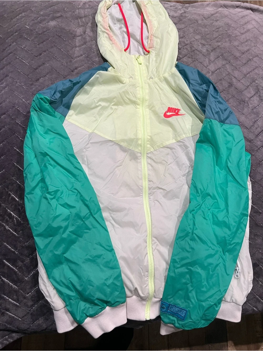 used Nike Colorblock Windbreaker Jacket - Teal, Light Yellow, White