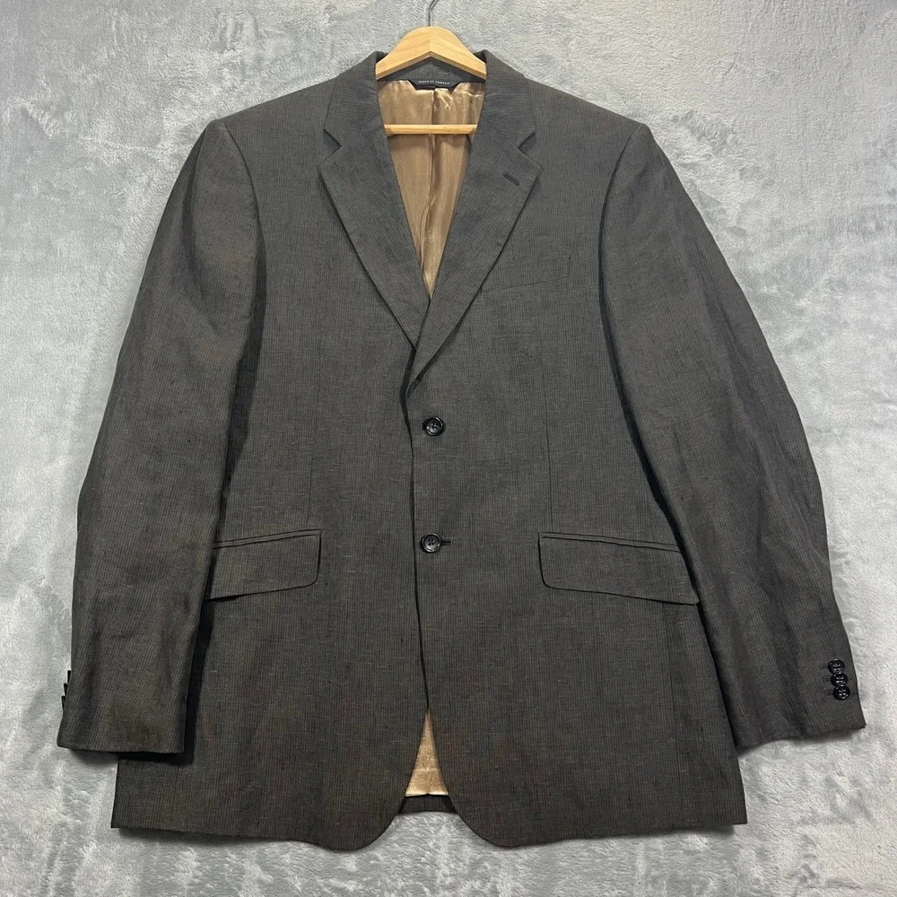 Banana Republic Sport Coat Mens 44R Brown Vintage 2006 Linen Windowpane Y2K Prep