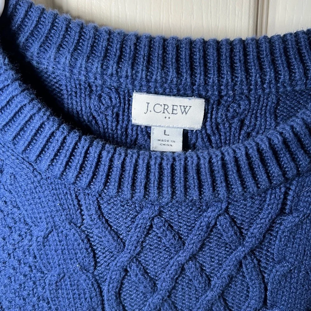 J.Crew Blue Cable Knit Crewneck Sweater Size L  100% Cotton