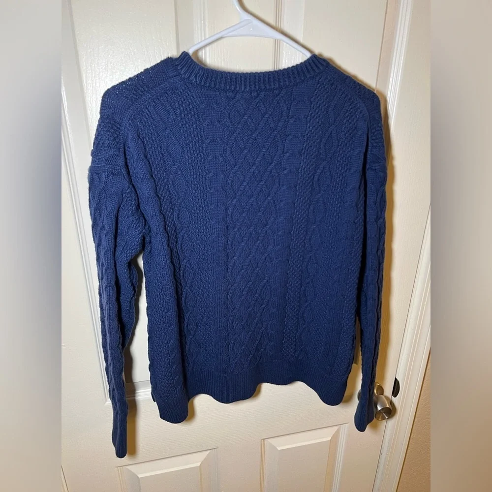 J.Crew Blue Cable Knit Crewneck Sweater Size L  100% Cotton