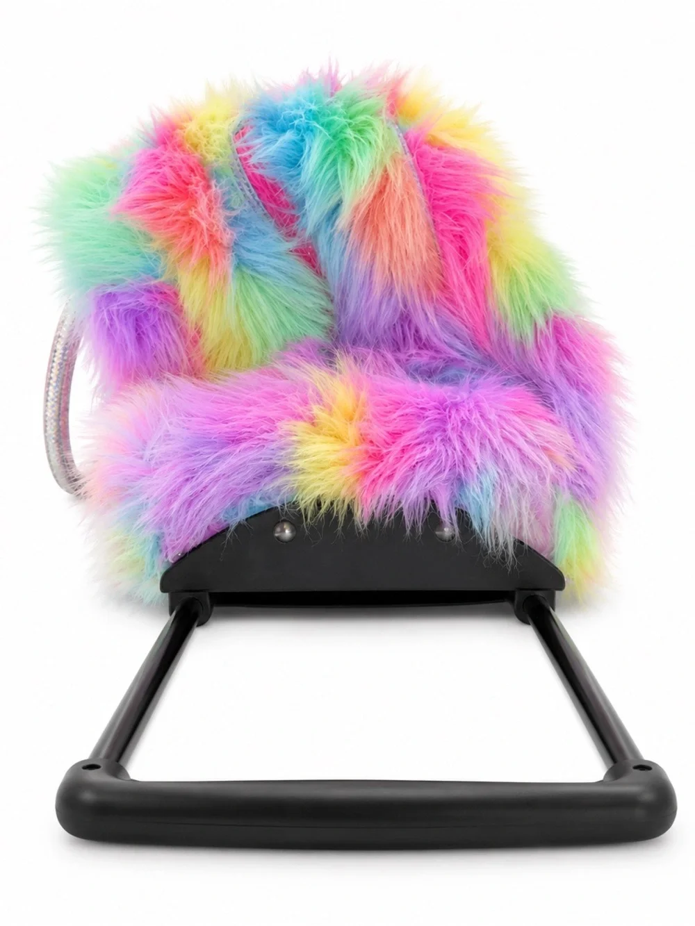 Justice Rainbow Faux Fur Rolling  Tote Weekender Bag Kids Tween Glitter Handle