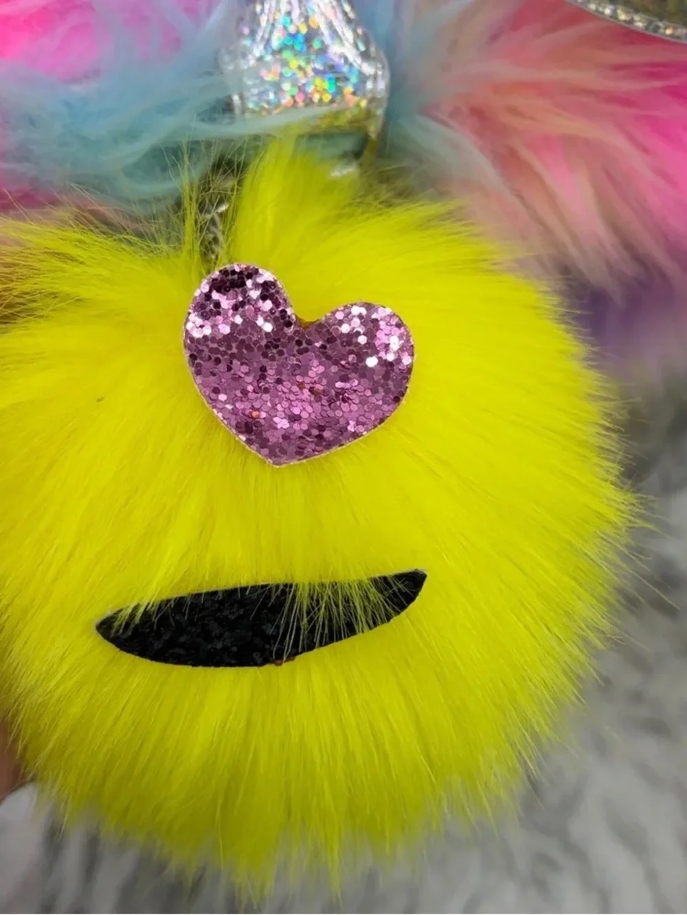 Justice Rainbow Faux Fur Rolling  Tote Weekender Bag Kids Tween Glitter Handle
