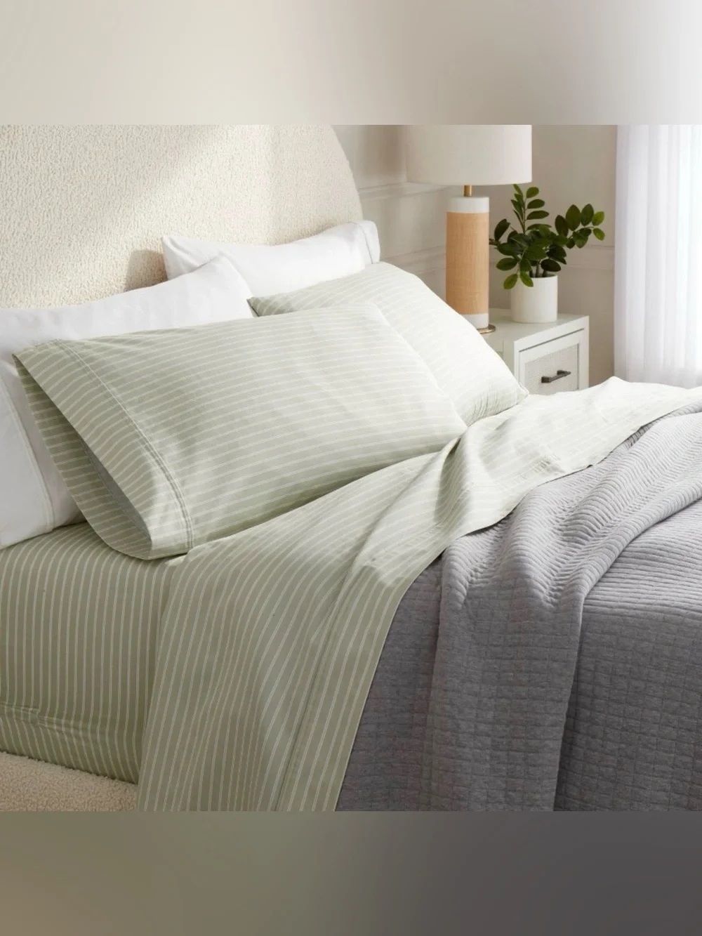 NWT Threshold Cali King 400 Thread Count Performance Sheet Set Green Stripe