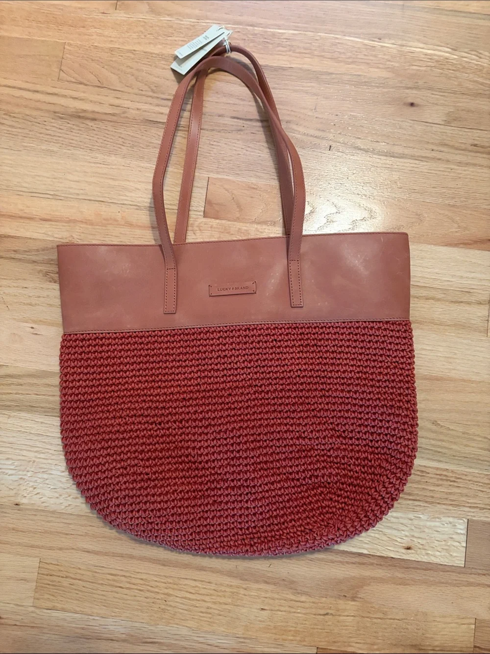 NWT Lucky Brand Bola Leather & Knit Tote Bag - Baked Clay