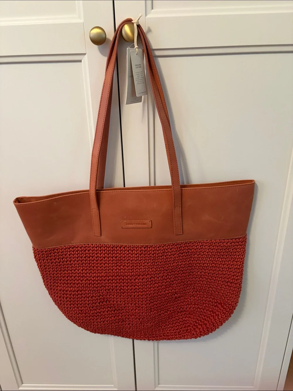 NWT Lucky Brand Bola Leather & Knit Tote Bag - Baked Clay