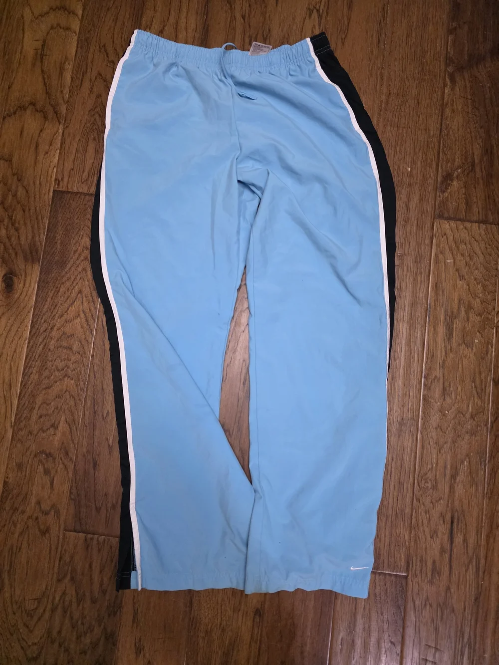 Nike Vintage Womens Sky Blue Track Pants with Black & White Side Stripes
