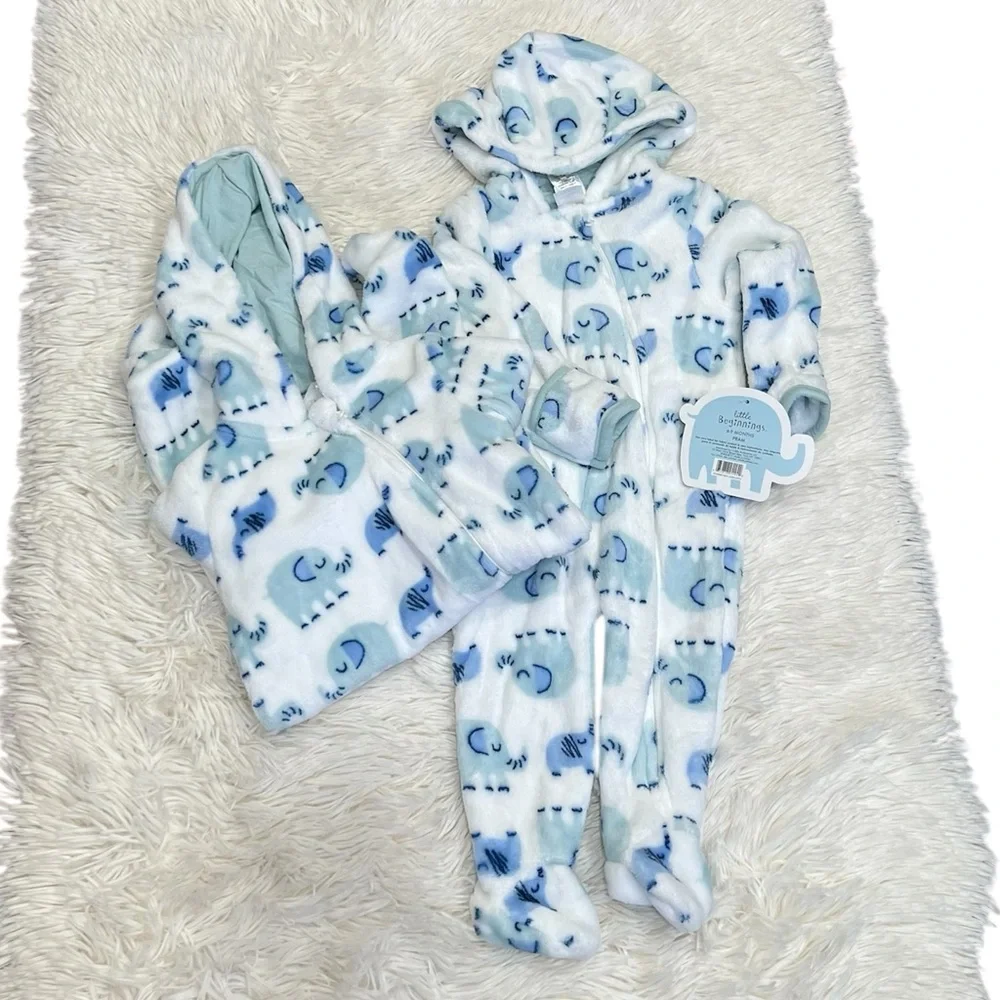 Baby boy set of two hooded footies  size‎ 3-9 months