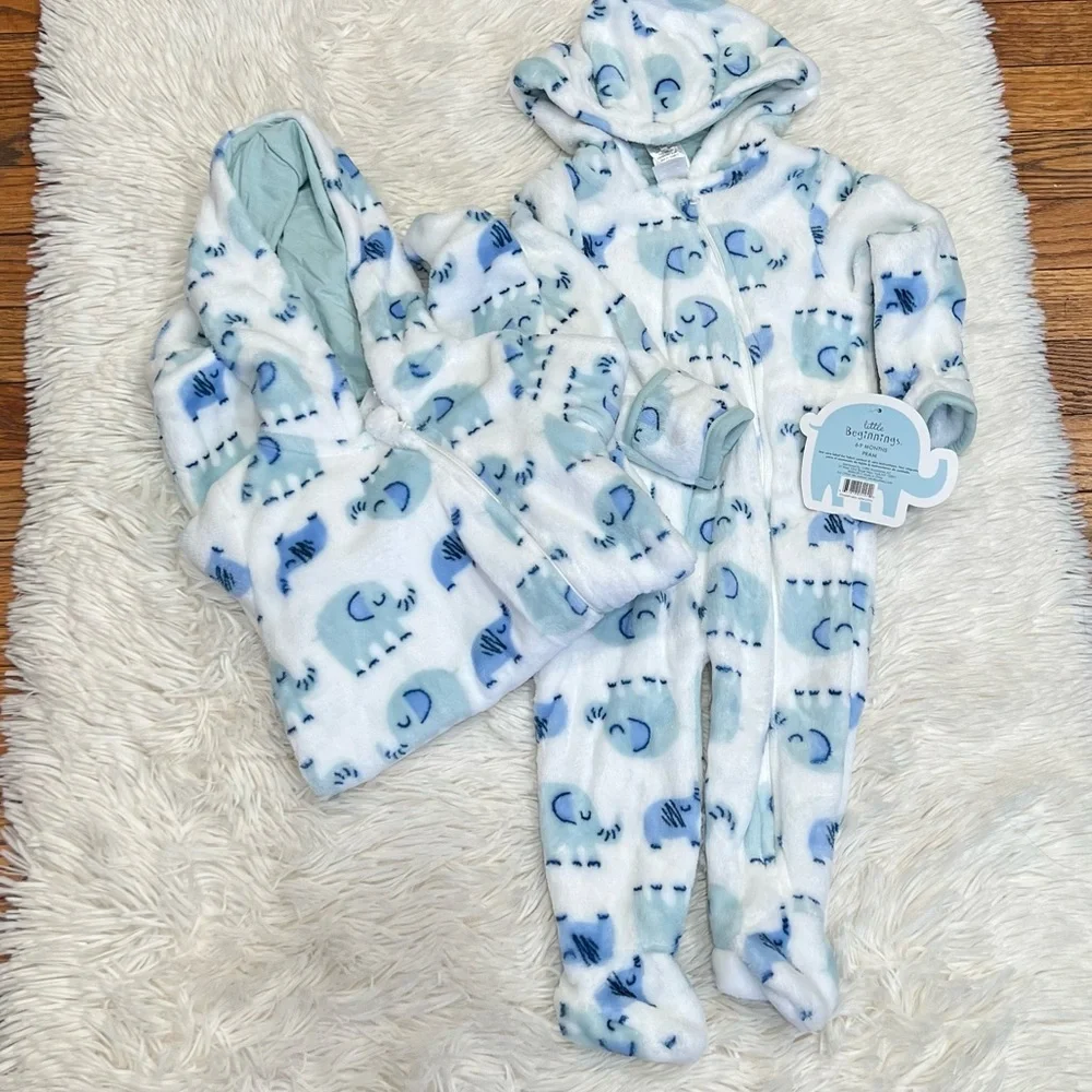 Baby boy set of two hooded footies  size‎ 3-9 months