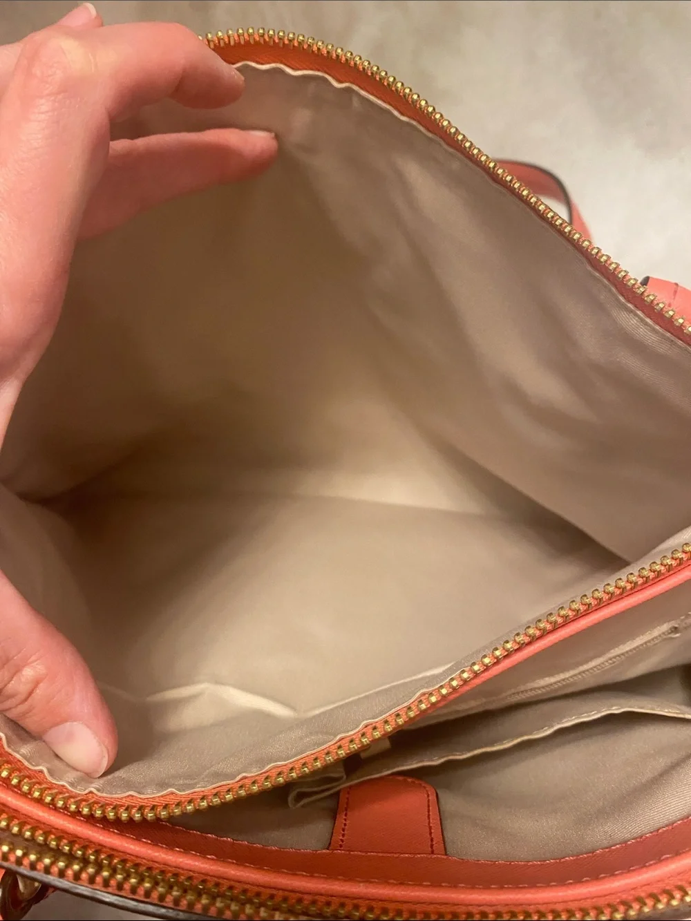 Coach Coral/Peach Leather Triple-Zip Tote