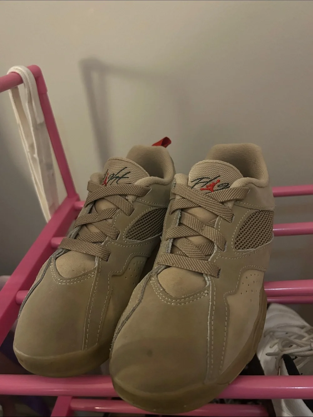 Jordan Kids Sneakers Tan with Red Accent