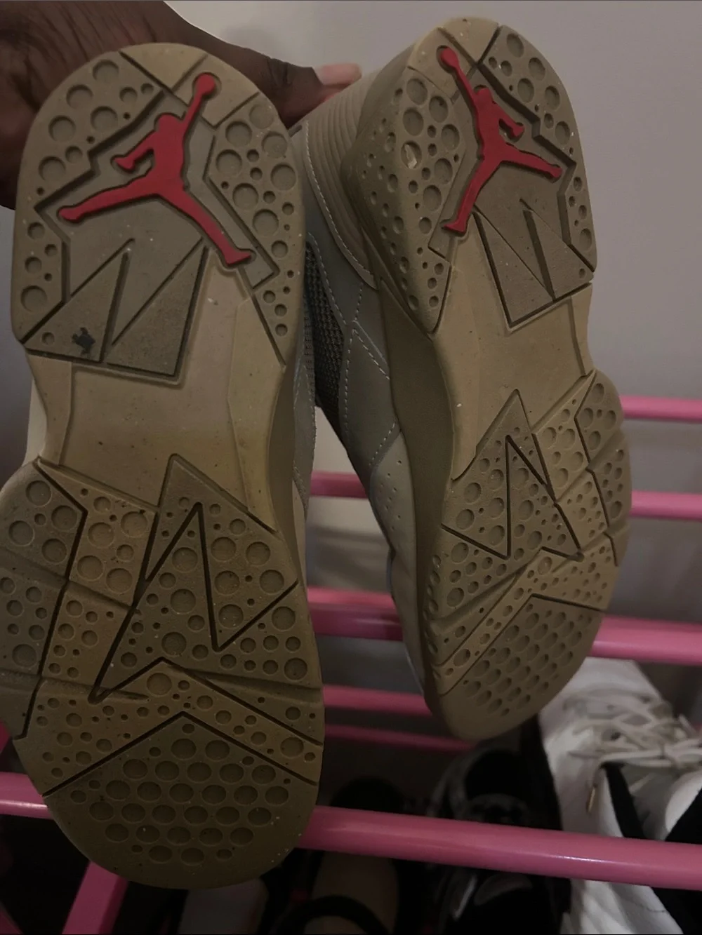 Jordan Kids Sneakers Tan with Red Accent