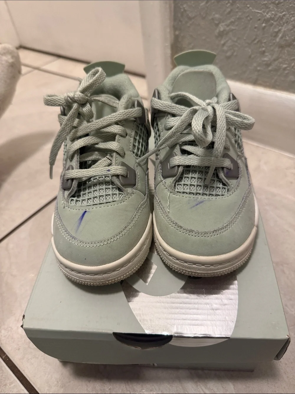 Kids Jordan 4 Retro Mint Green Lace-Up Casual Sneakers