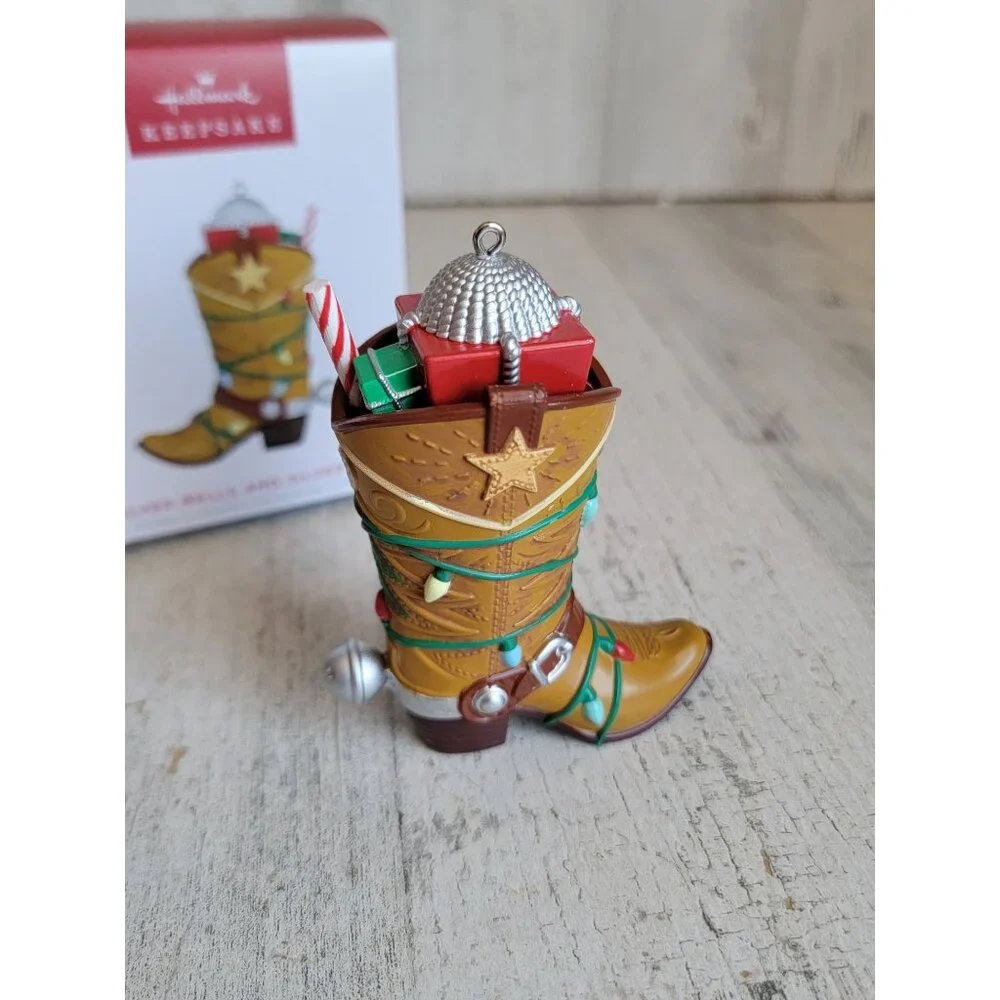 Hallmark Silver Bells Silver Spurs cowboy boot‎ ornament Xmas