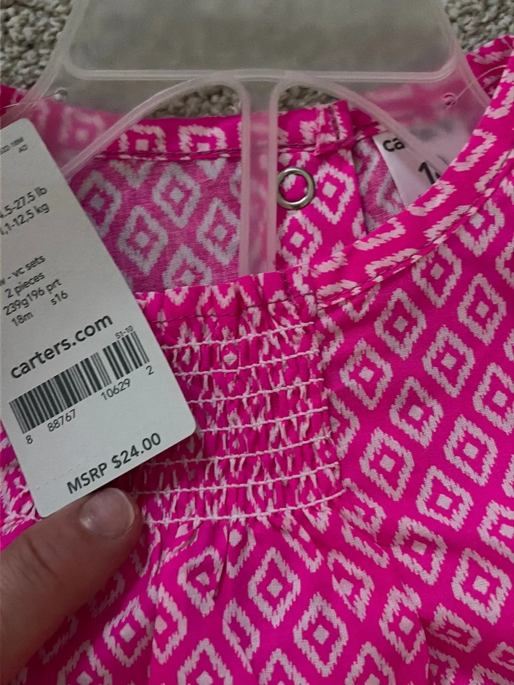 Carter's Pink Patterned Top with White Leggings Kids Matching Set