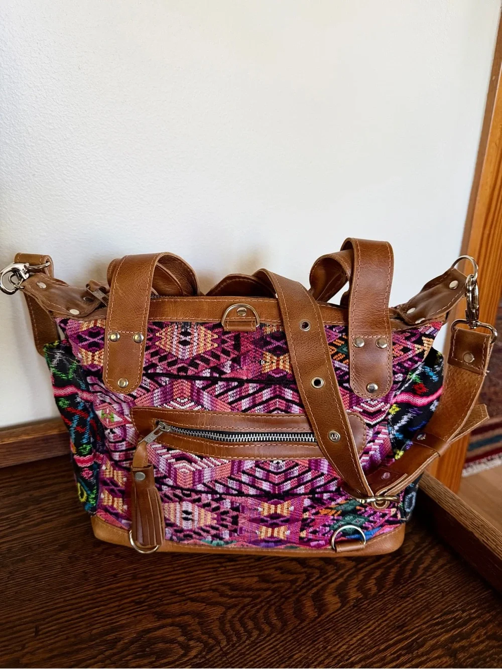 Native Palm upcycled vintage huipil multicoloured handbag