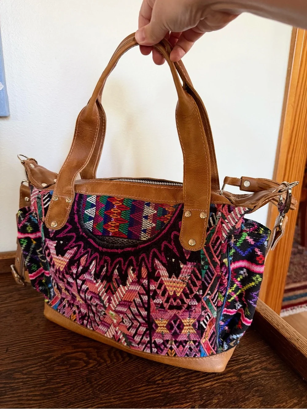 Native Palm upcycled vintage huipil multicoloured handbag