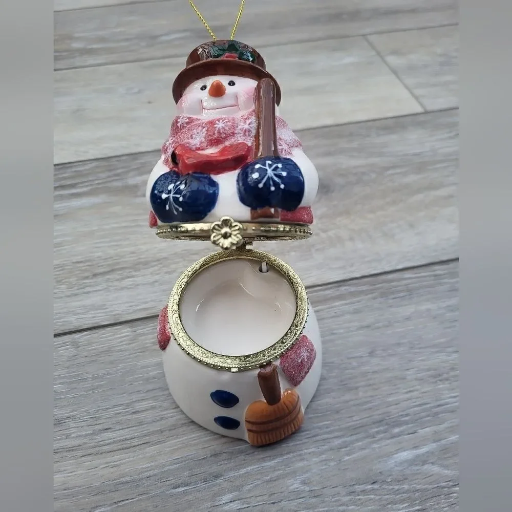 Mr. CHRISTMAS Snowman trinket jewelry  box ornament music box Deck The Halls