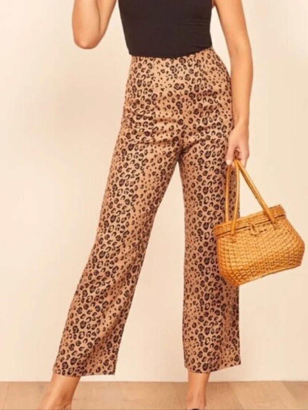 Reformation 100% Linen Leopard Print Cropped Pants Size 0
