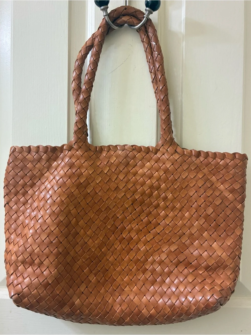 MILANER Elena Handwoven Leather Tote Bag Basket Shopper NWOT