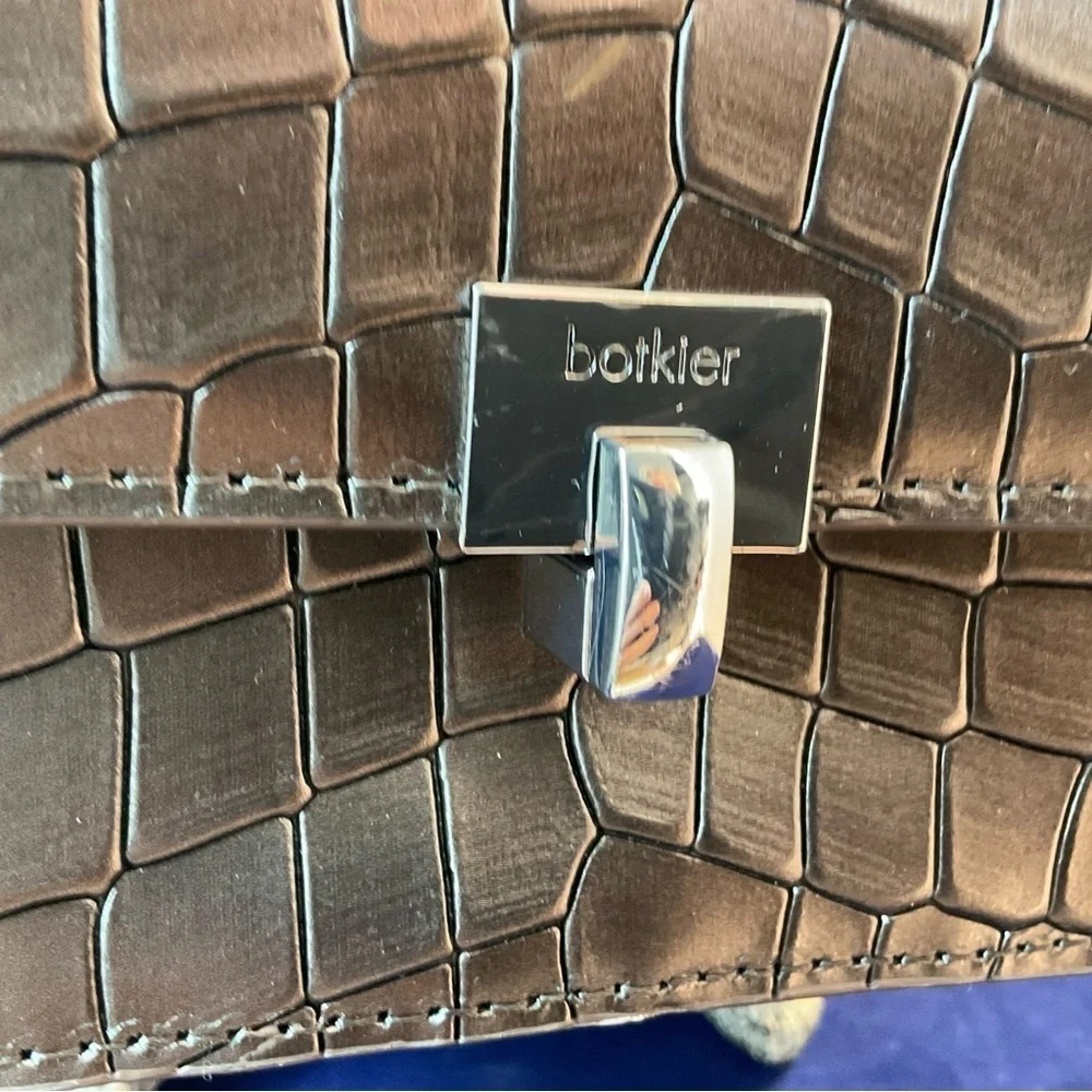 Botkier Metallic Croc-Embossed Leather Chain Crossbody Clutch Gunmetal