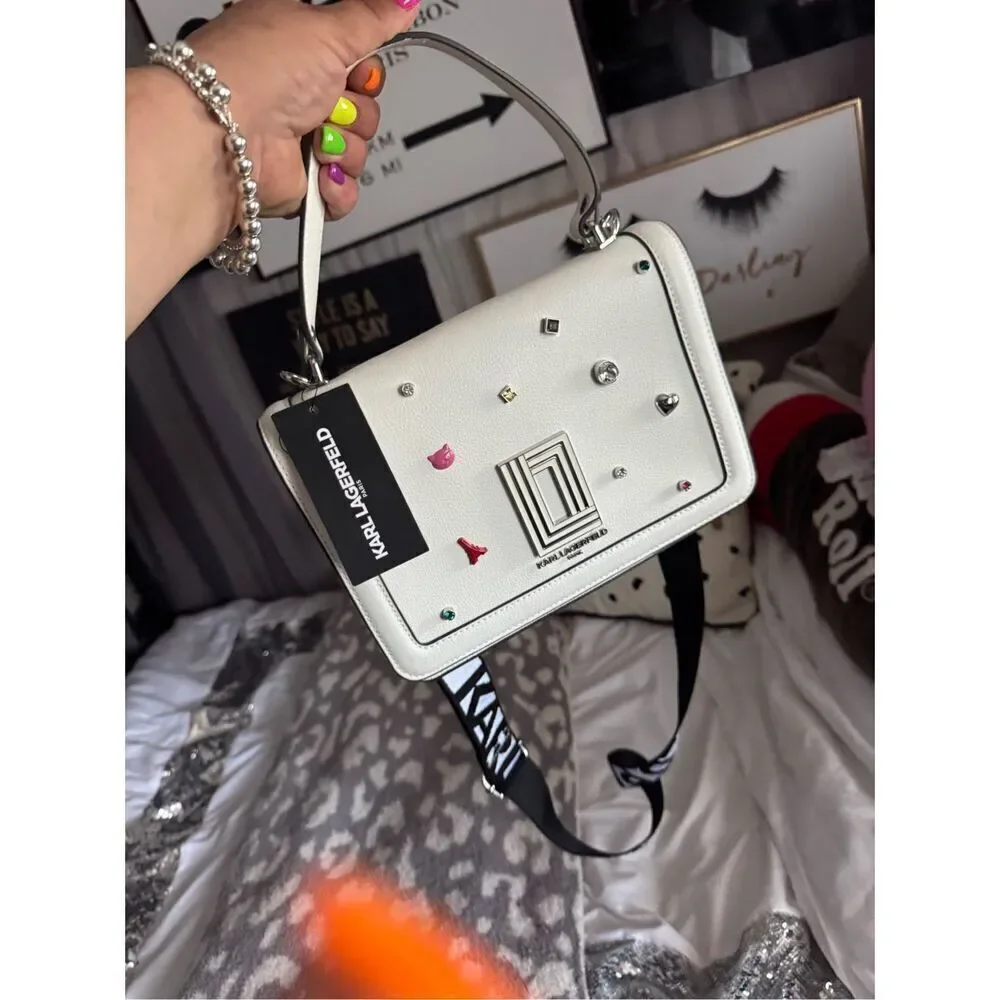 Karl lagerfield maybelle white charm crossbody bag purse nwt